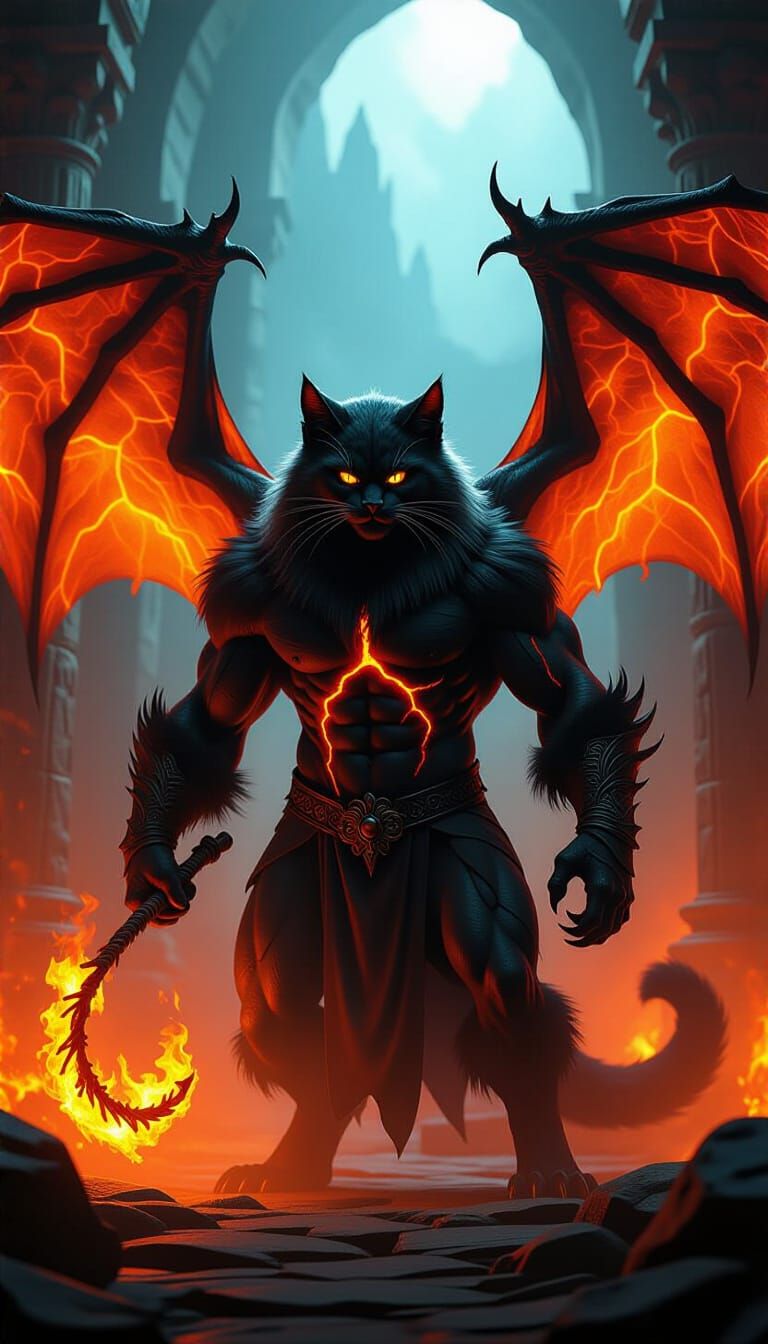 Balrog Reimagined: Demonic Cat with Fiery Wings