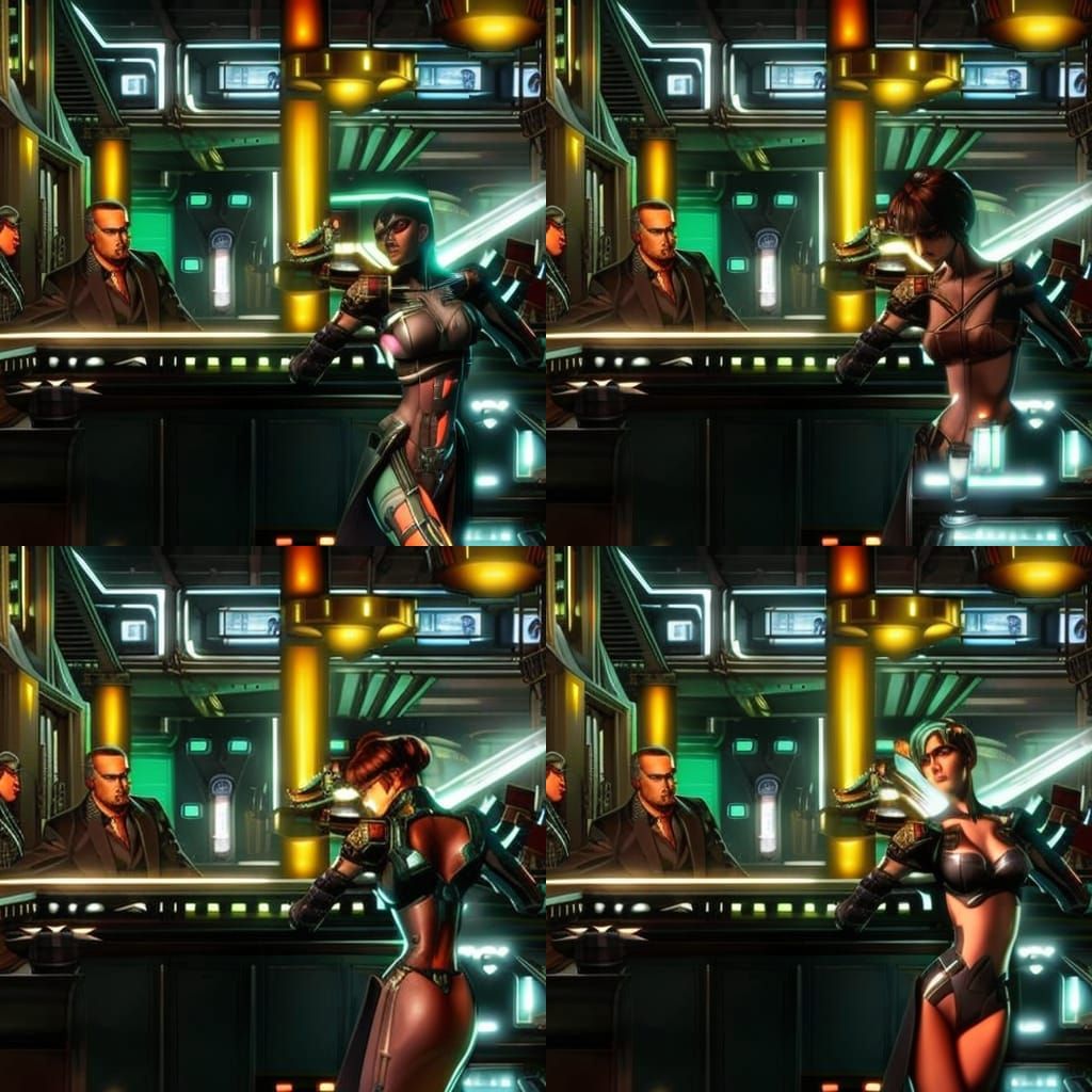 Cyberpunk Bartender in Bustling Metropolis