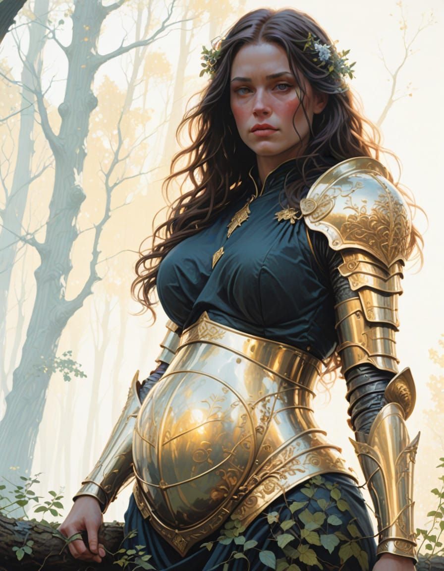 Pregnant Knight Defends the Forest in Elegant Armor