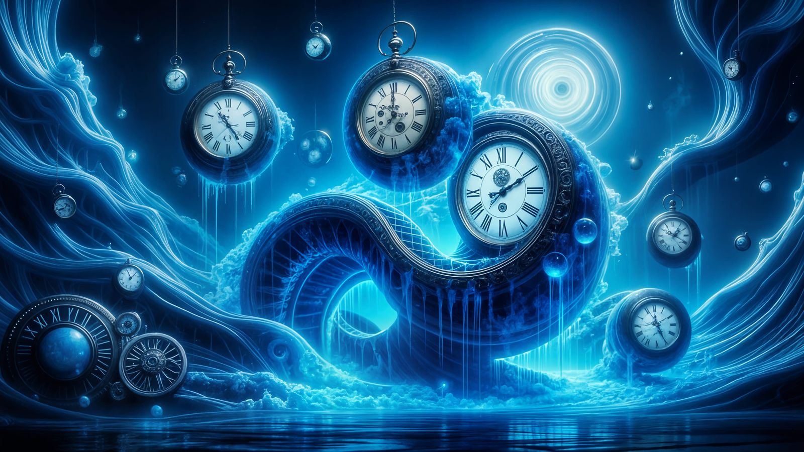 Surreal Timescape With Melting Clocks