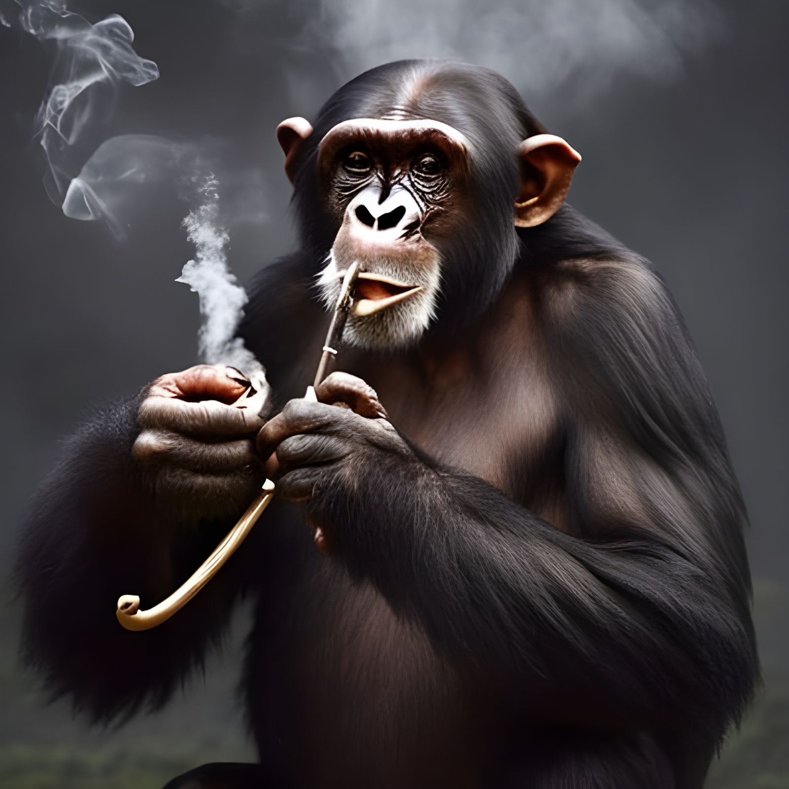 Chimpanzee Smoking Pipe in Fantasy Setting