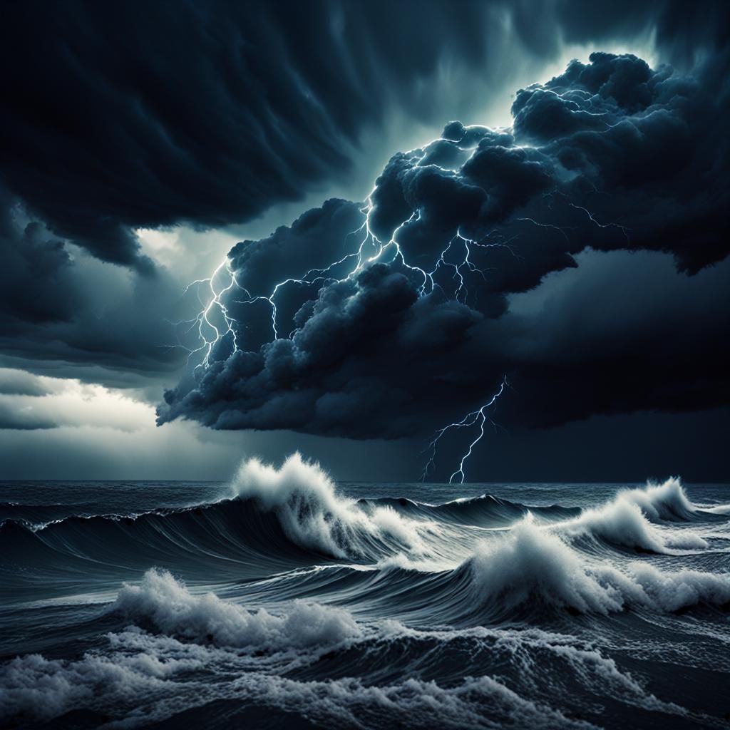 Dramatic Storm Rages on a Turbulent Ocean