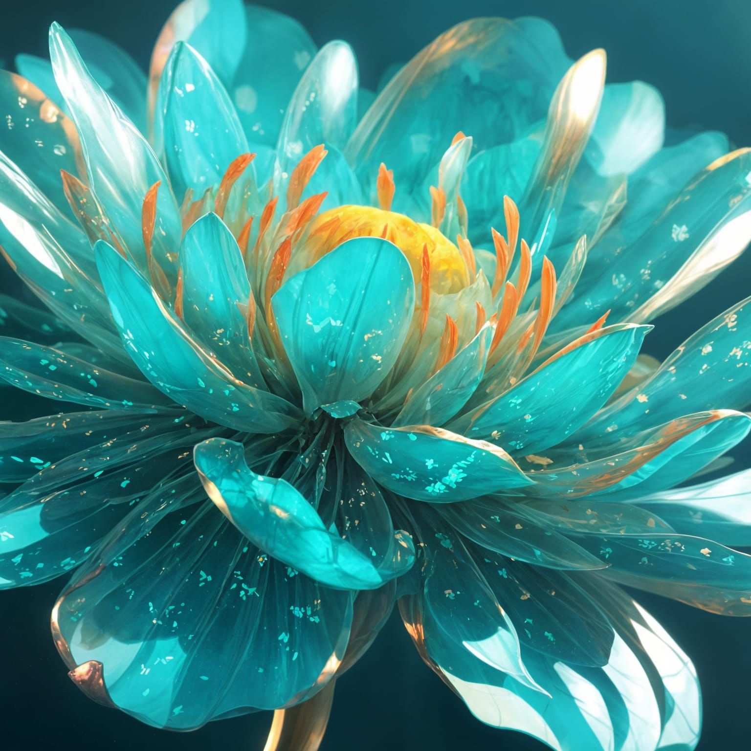 Glowing Turquoise Flower in 3D Anime Art