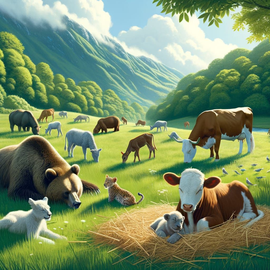 Animals in Harmony: Peaceful Coexistence in a Meadow