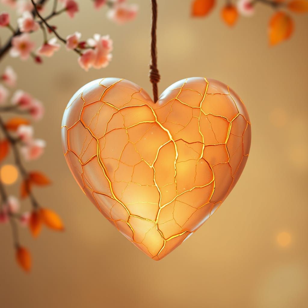 A Heart of Resilience: Glowing, Kintsugi-Adorned Organ