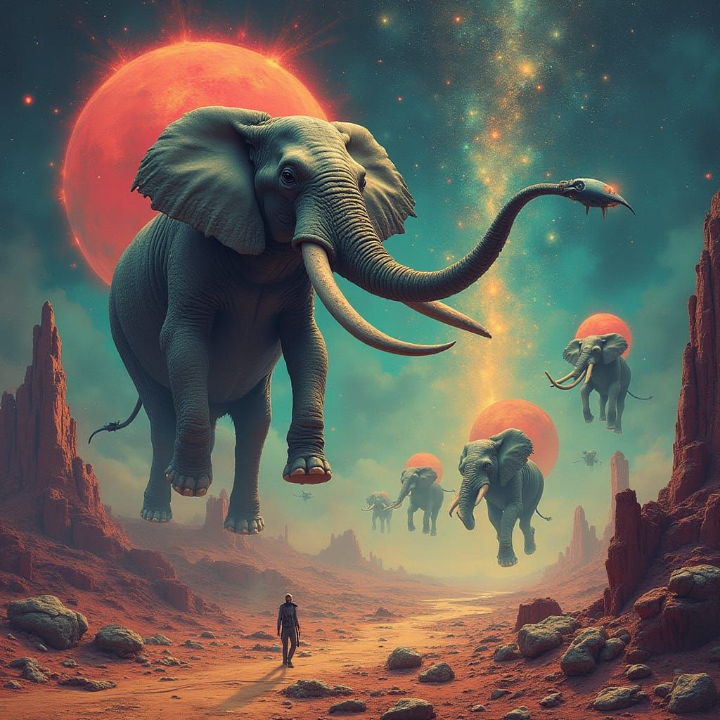 Surreal Sci-Fi Opera: Elephant Spaceship Attack