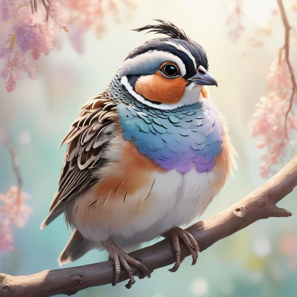 Cute Quail Anime Portrait in Watercolor Style