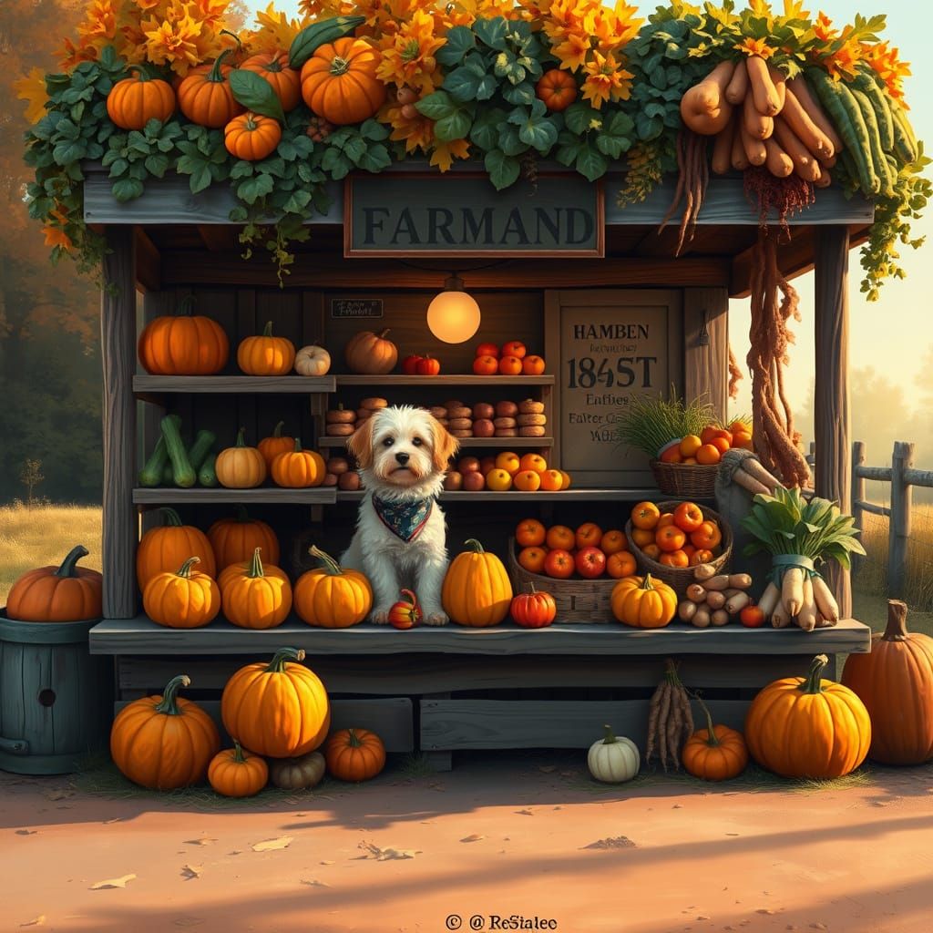 A charming, old-fashioned farmstand overflowing with vibrant...