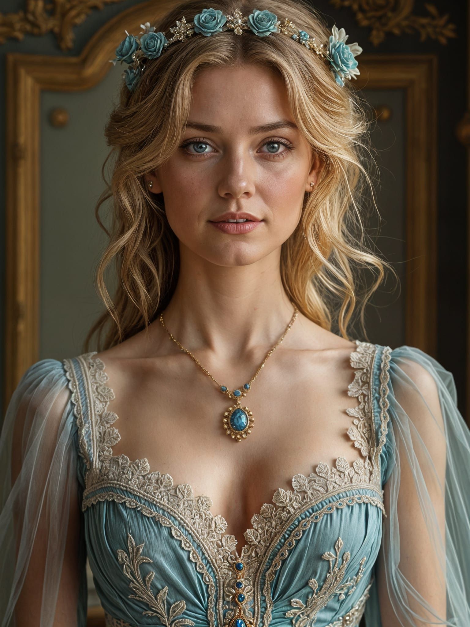 Elegant Victorian Duchess in Ornate Gown with Intricate Patt...