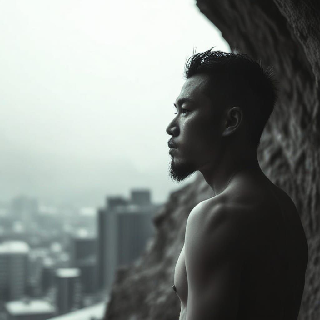 Monochromatic Gothic Portrait of a Melancholic Figure