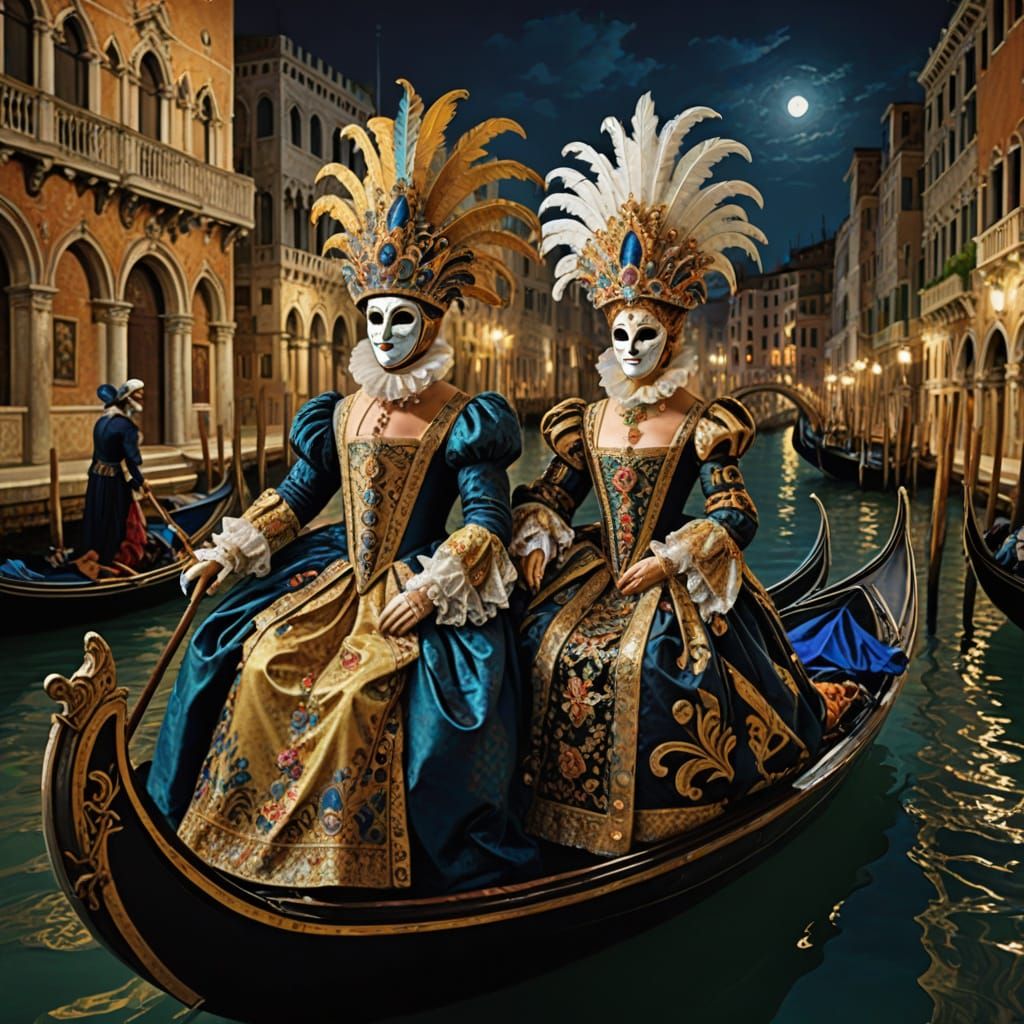 Grandiose Venetian Night Scene in Elaborate Baroque Style