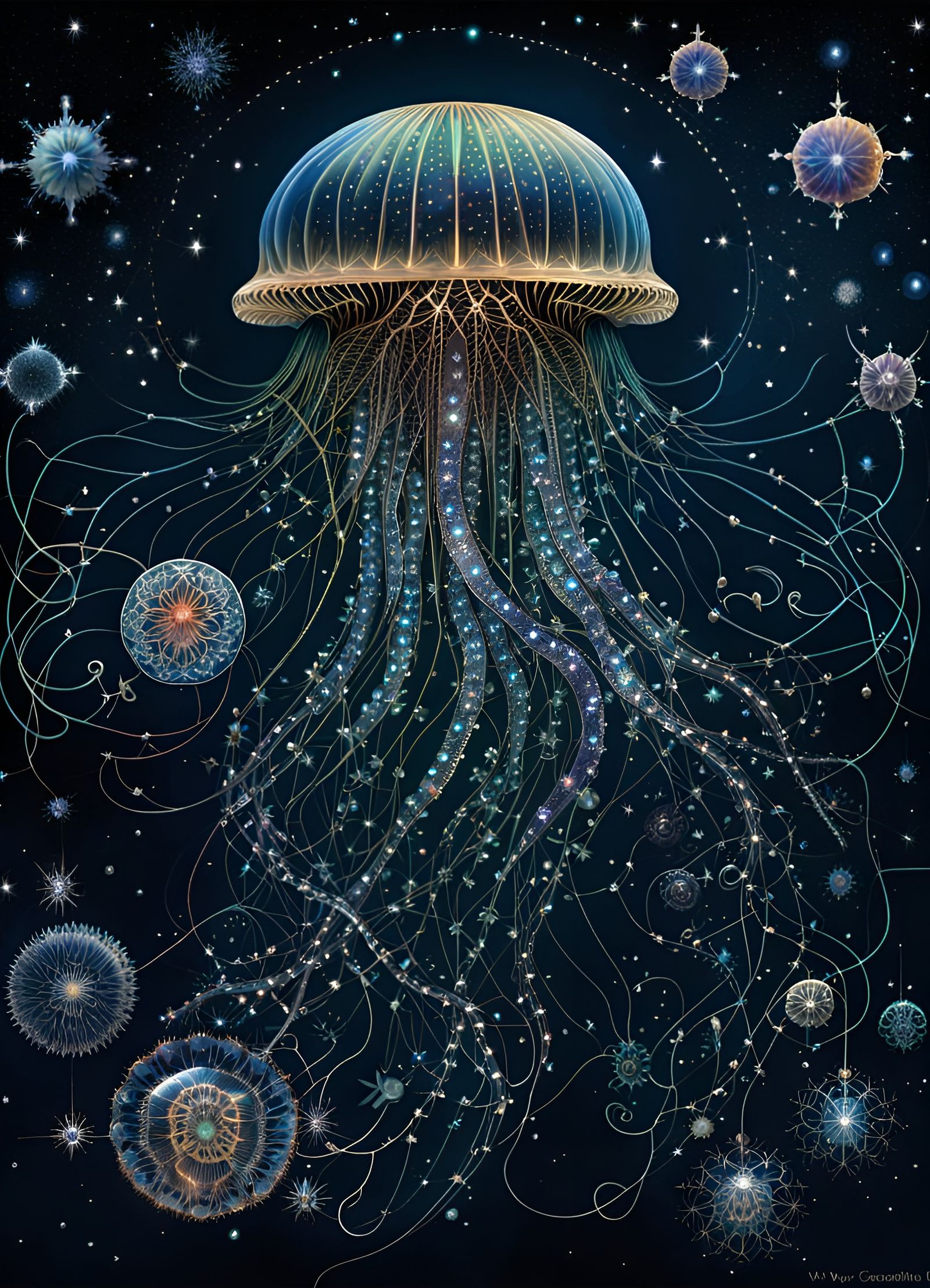 Celestial Jellyfish Portrait with Diamond Sparkles