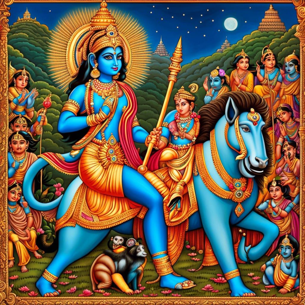 Rama returning triumphantly after rescuing Sita with his loy...
