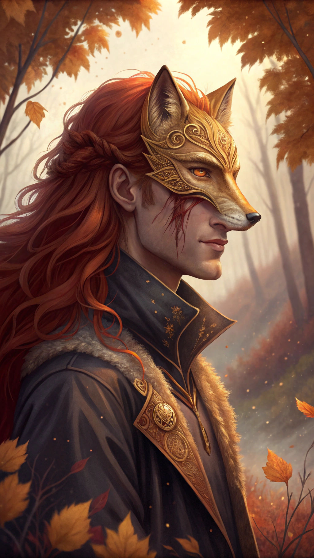 Hunter with Golden Mask and Autumnal Details