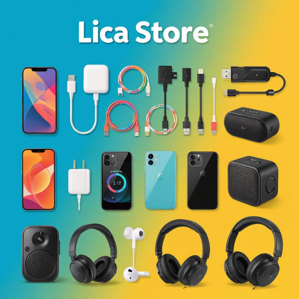 Tech Accessories Display with Vibrant Gradient Background