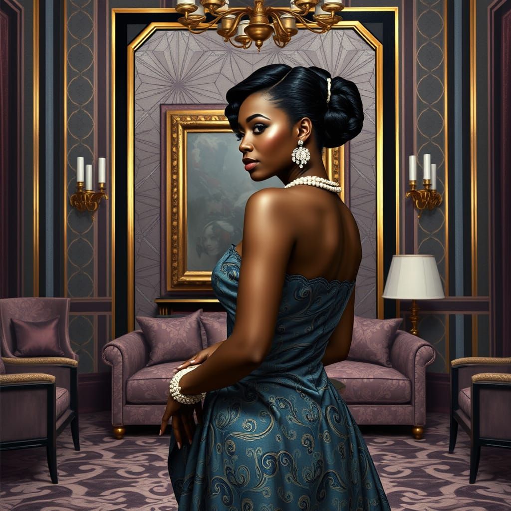 Surreal Art Deco Portrait of a Black Woman in Monochromatic ...