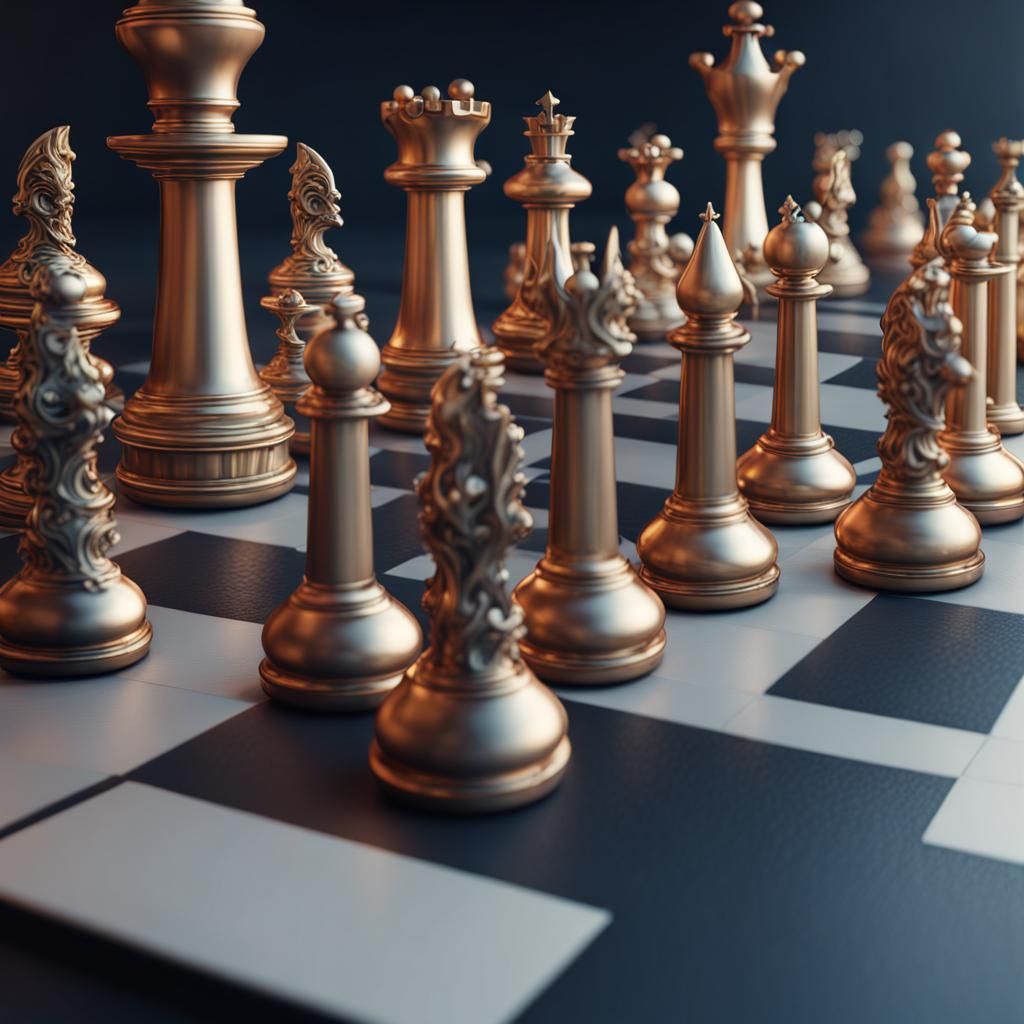 Surreal Metallic Chess Set: Fantasy Concept Art