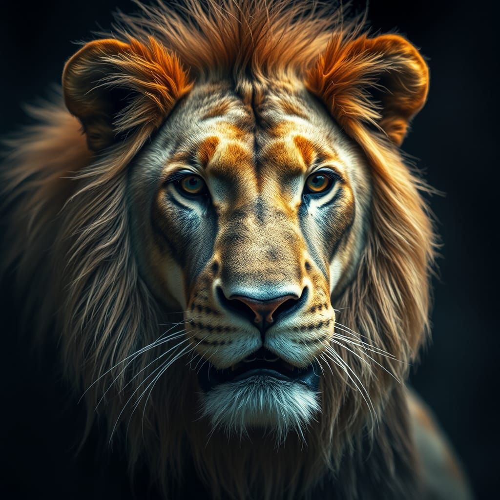 Hyperrealistic Lion Portrait in Sharp Focus