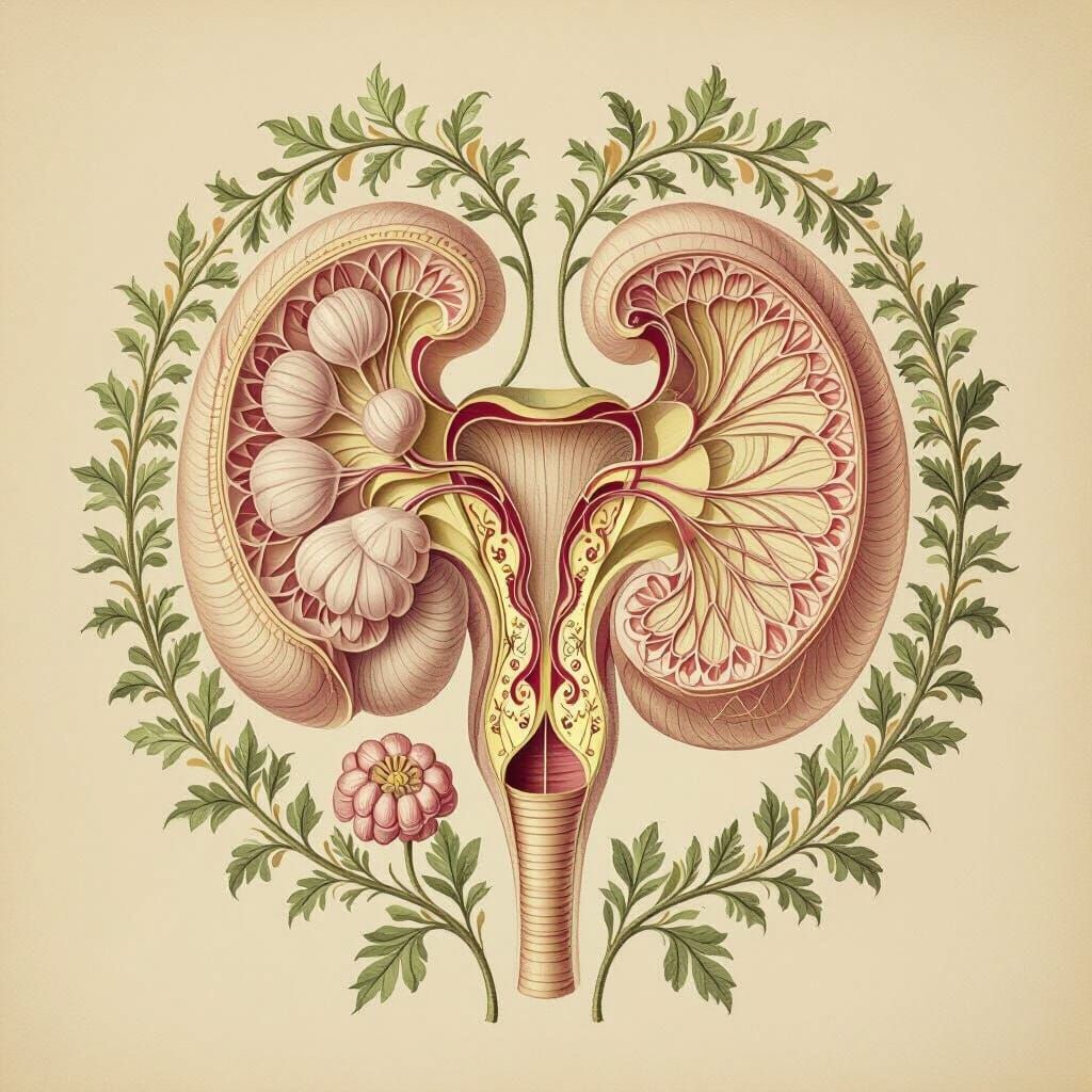 Botanical Art Style Female Reproductive System Illustration