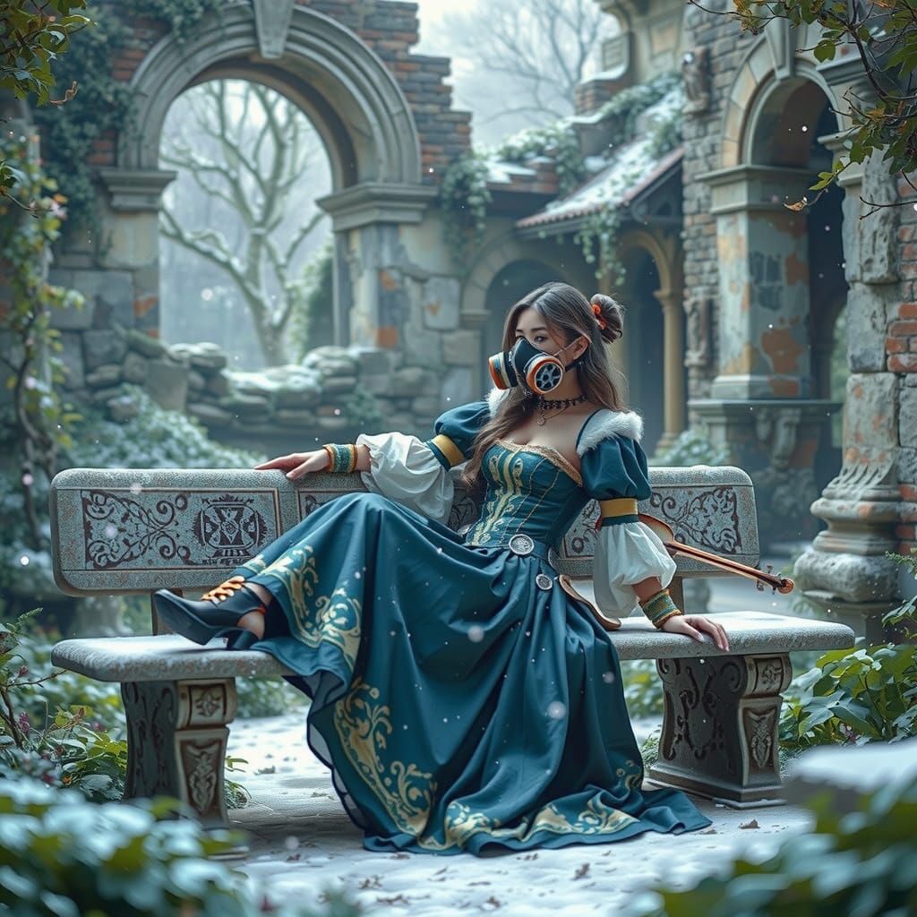 Woman in Solarpunk Dress Dreams of Fantasy Portal