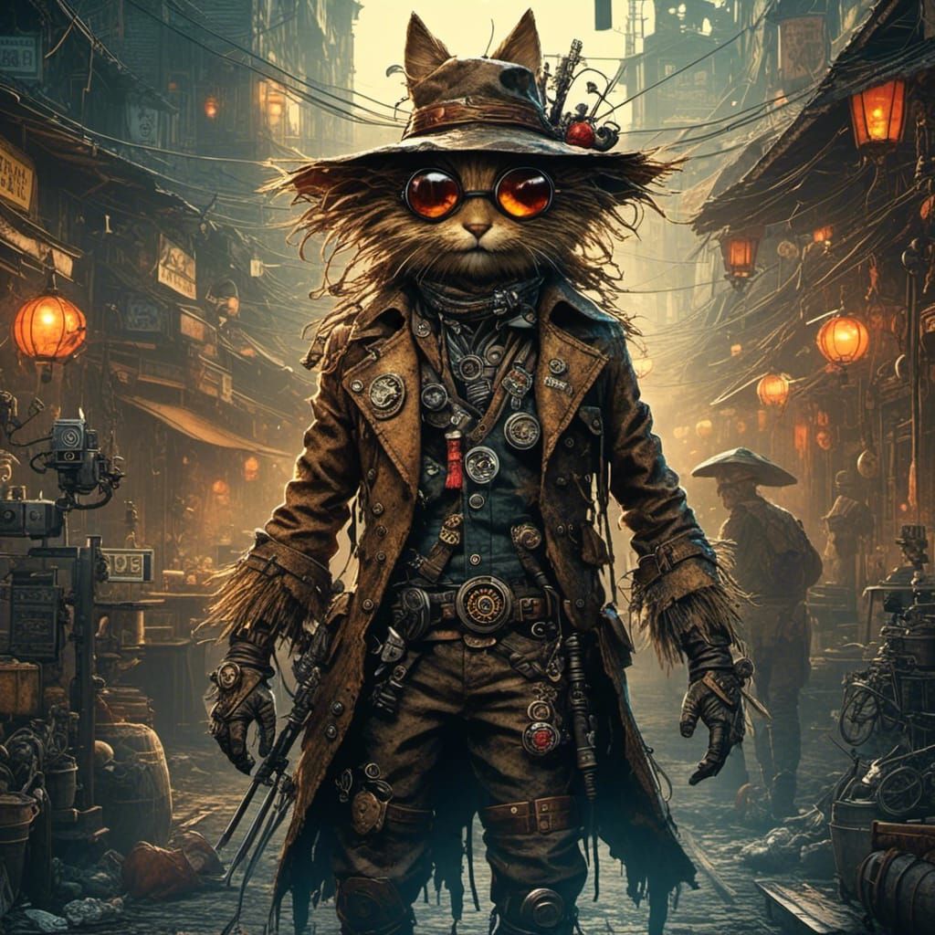 Steampunk Scarecrow in Neon Style