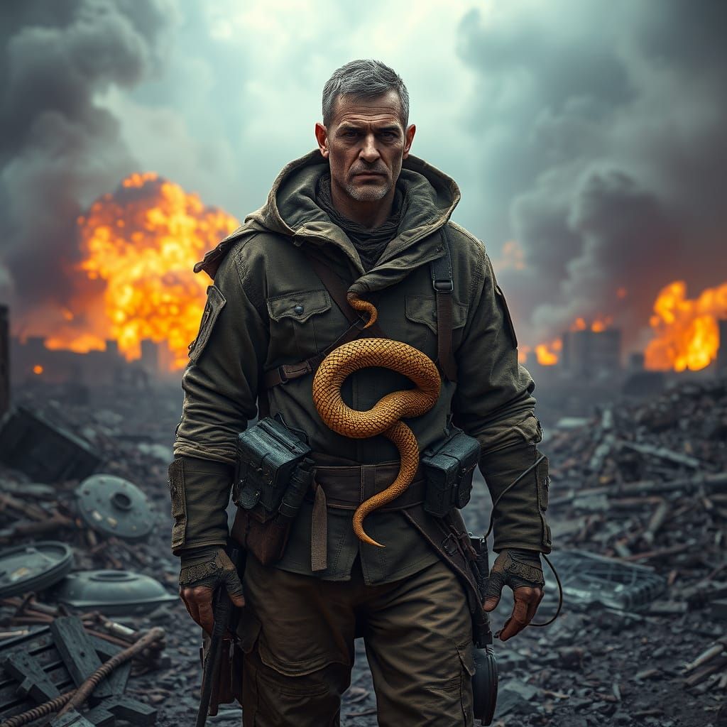 Battle-Hardened Soldier Emerges from War-Torn Ruins with Anc...