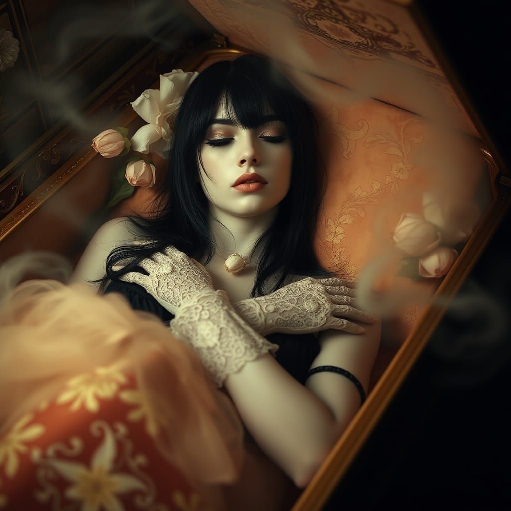 Gothic Woman in Casket, Ethereal Fantasy