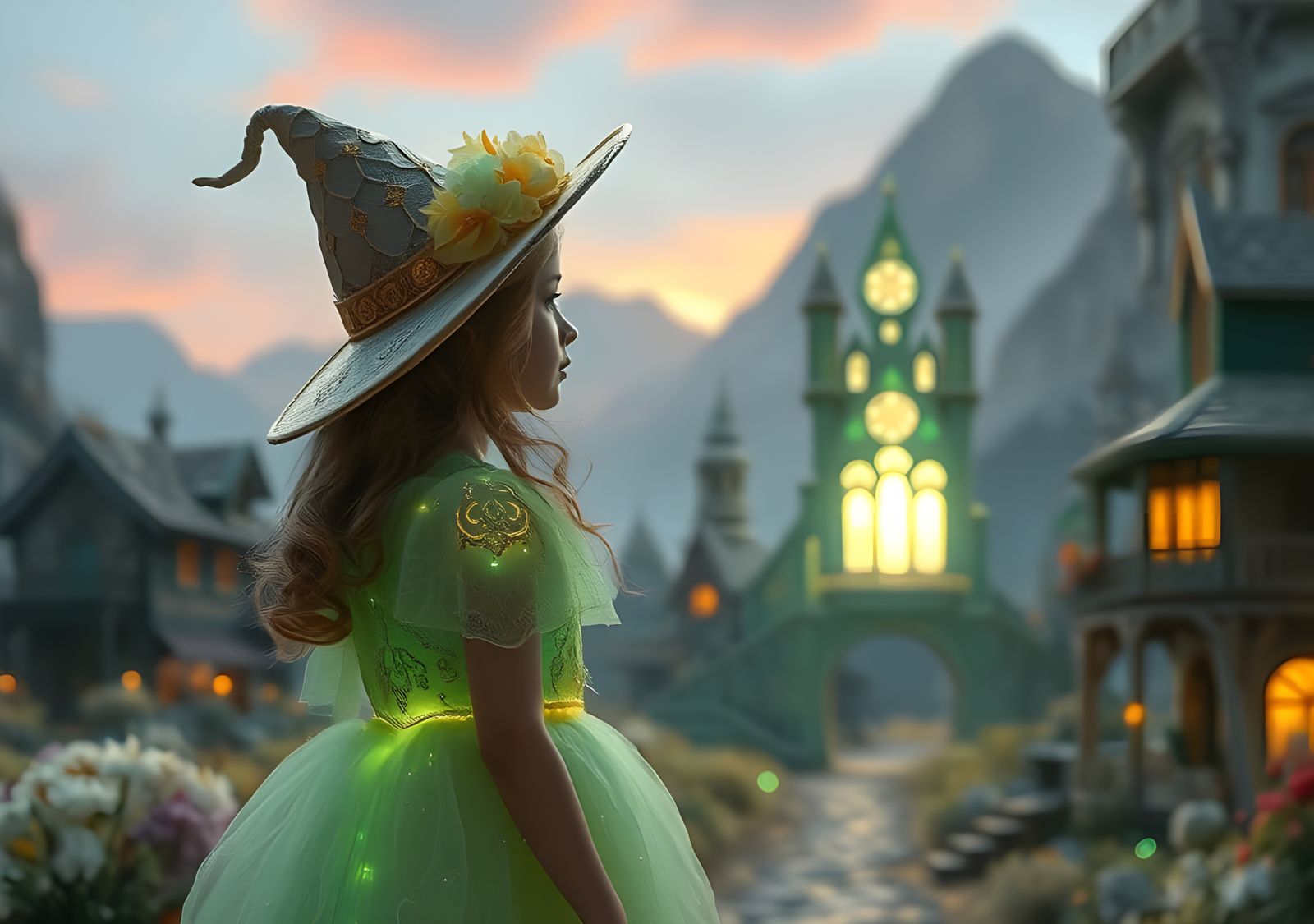 Girl Stares at Witch in Pastel Glass Village