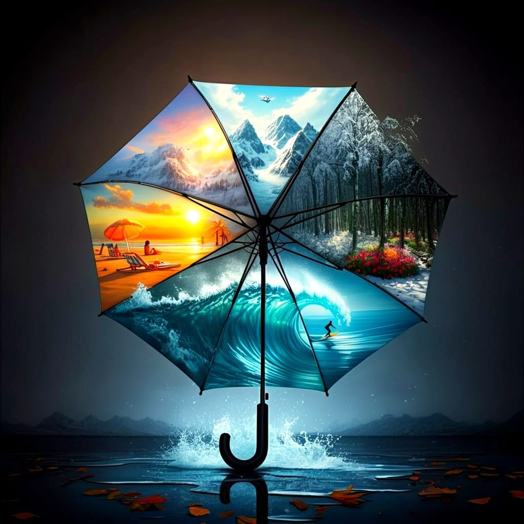 Vibrant Seasons Umbrella in Intricate Splash Art
