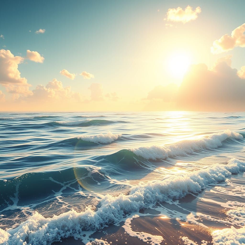 Golden Ocean Paradise in Vibrant Anime Style