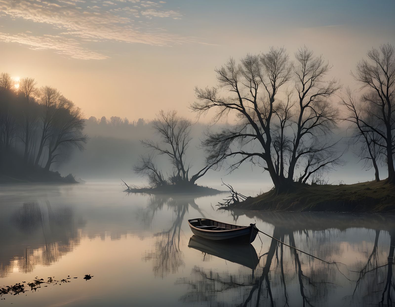 Misty Lake Dusk Landscape Inspired by Romanticism