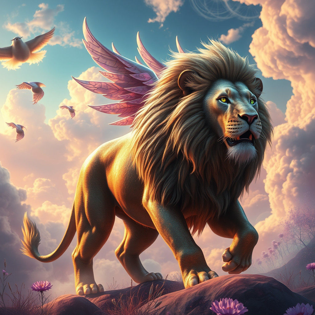 Dreamlike Lion Roaming Ethereal Realm