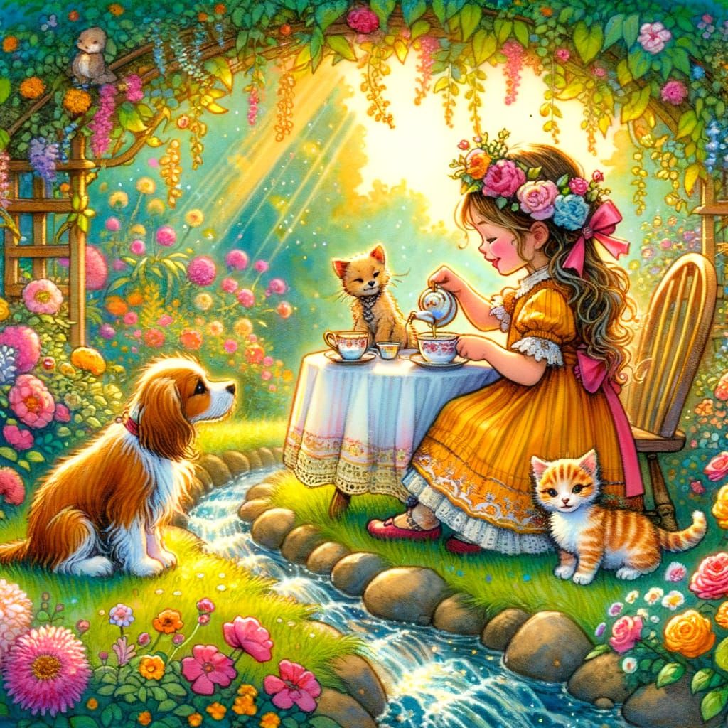 Whimsical Watercolor Scene of Childhood Innocence