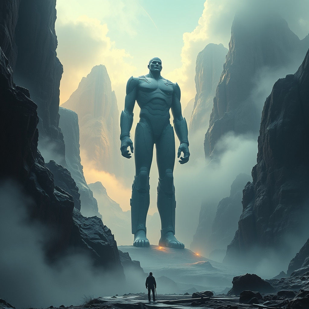 Colossal Man in Surreal Sci-Fi Landscape