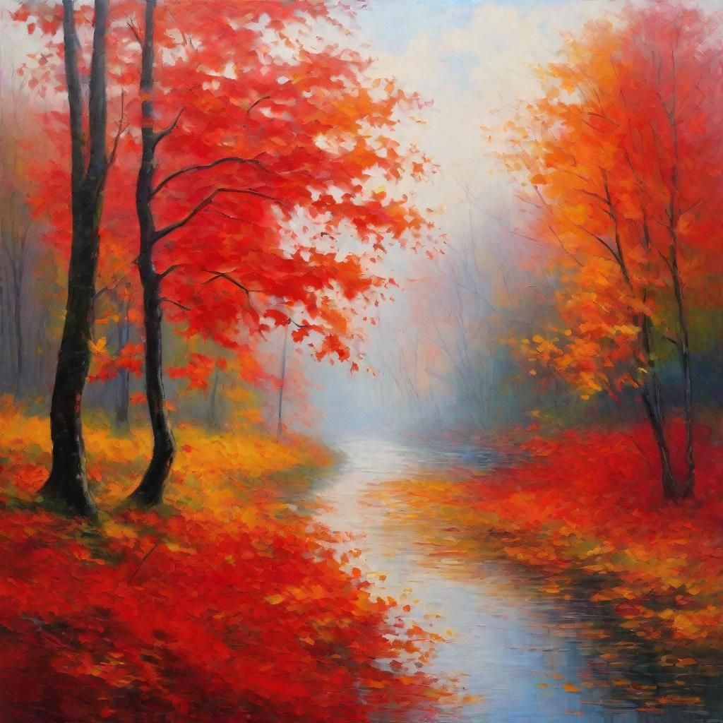 Misty Autumn Landscape in Impressionist Style