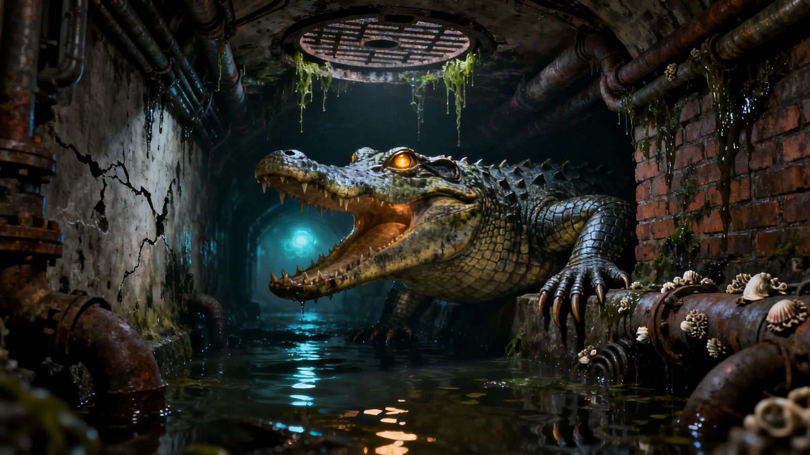 Monstrous Alligator in Grimy NYC Sewers