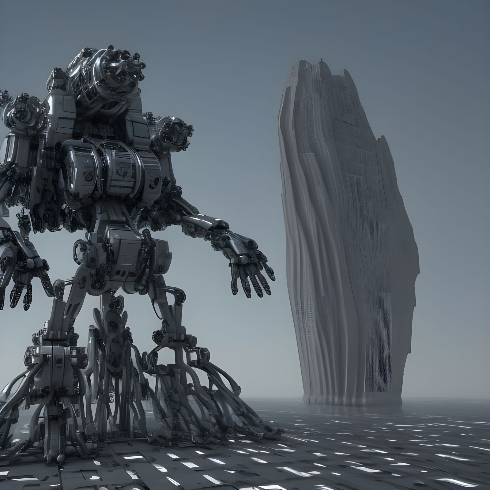 Epic Sci-Fi Monument with Intricate Mech Details