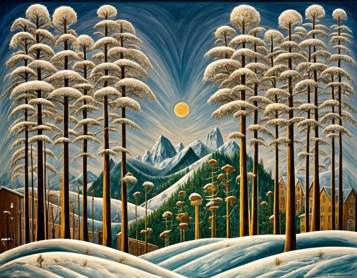 Cubist Peppermint Snowscape in Earthy Tones