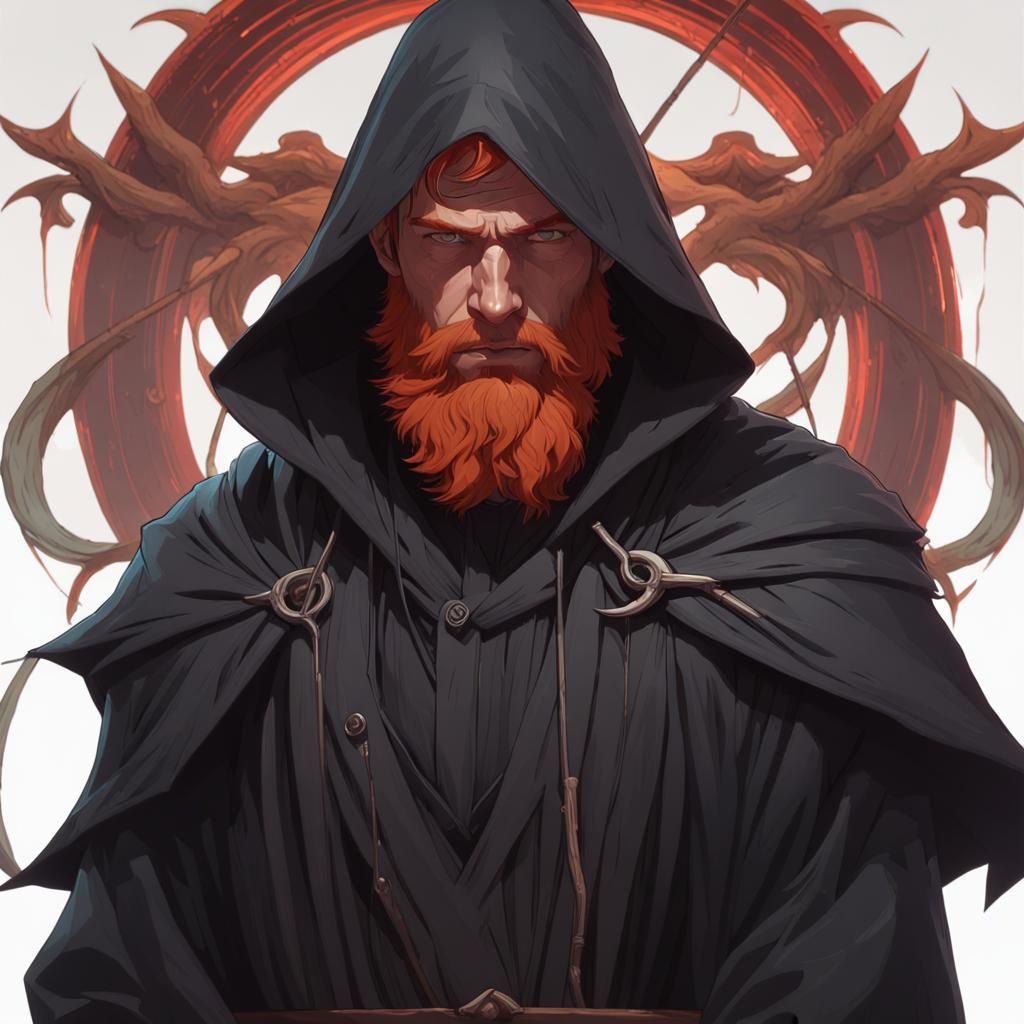 Red Haired Reverend with Scythe: Hyperdetailed Portrait