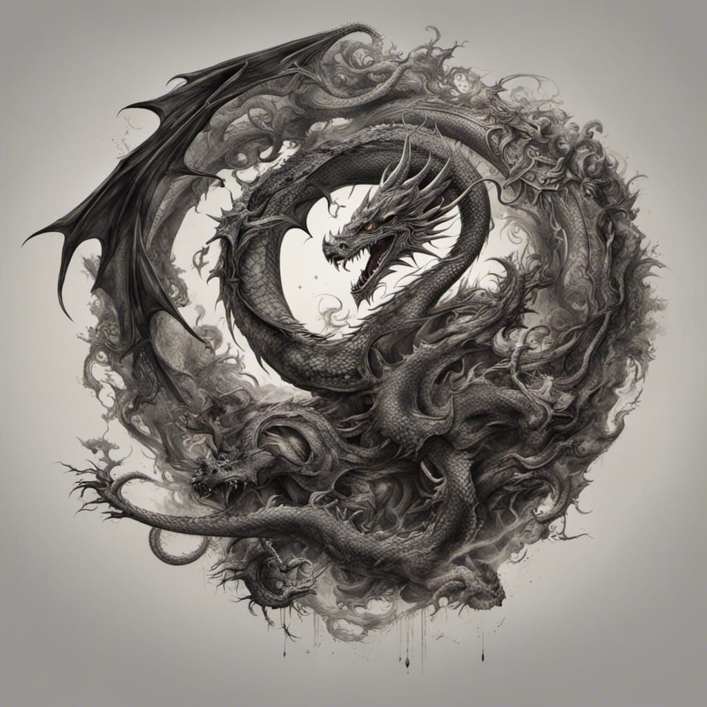 Epic Dragon Tattoo Design: Detailed Digital Painting