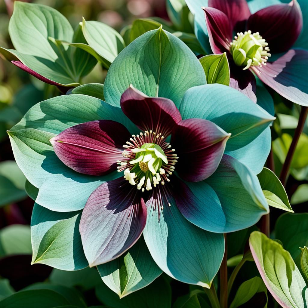 Botanical Hellebore in Winter Garden: Impressionist Style