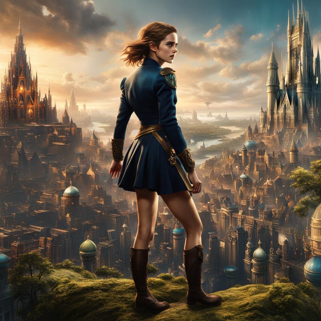 Giantess Over Tiny City: Detailed Matte Painting