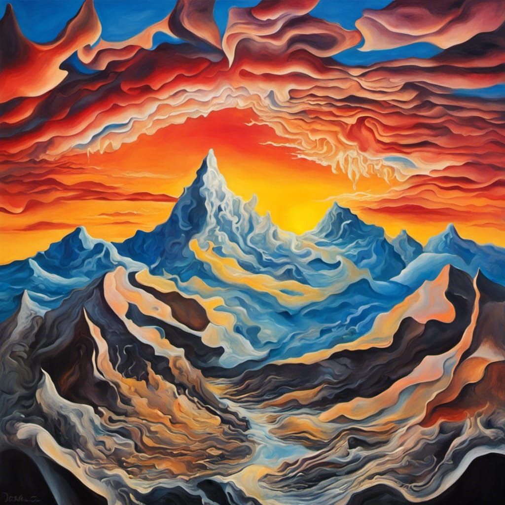 Surreal Sunrise Mountains in Salvador Dali Style
