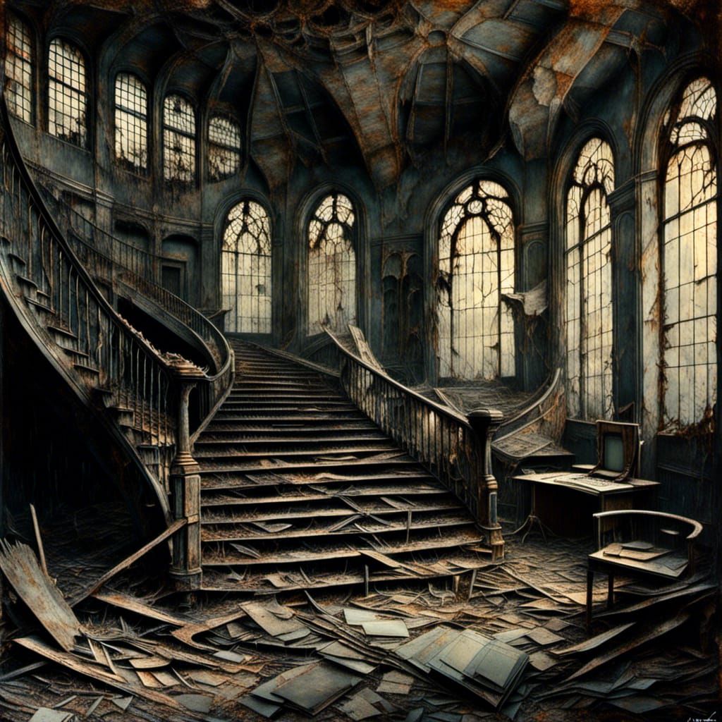 Abandoned Art Deco Asylum Main Entry in Macabre Style