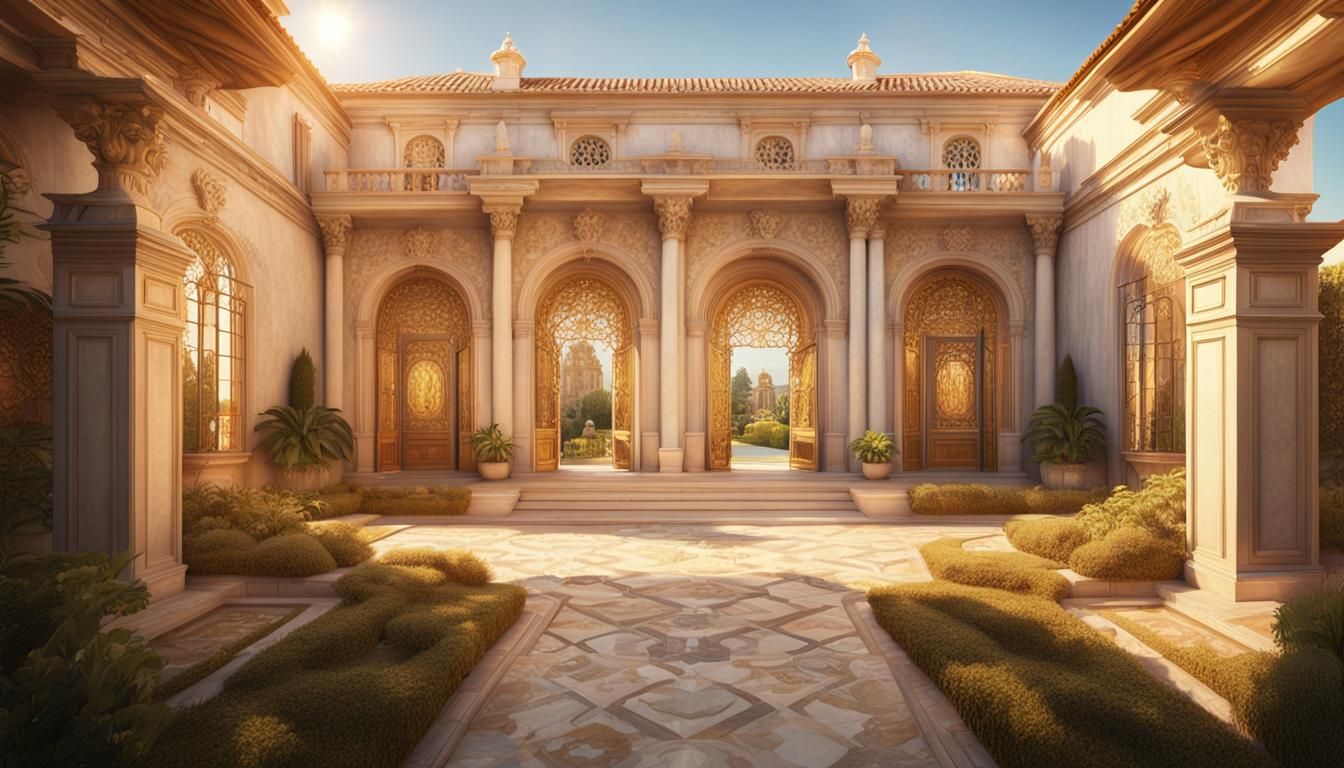 Baroque Villa: Ornate Architecture in Golden Light