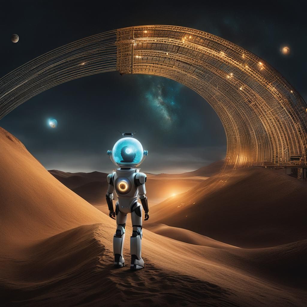Surreal Robot in Cosmic Science Art Style