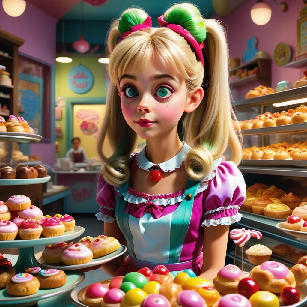 Cindy Lou Who's Animated Bakery, Hyperrealistic Concept Art