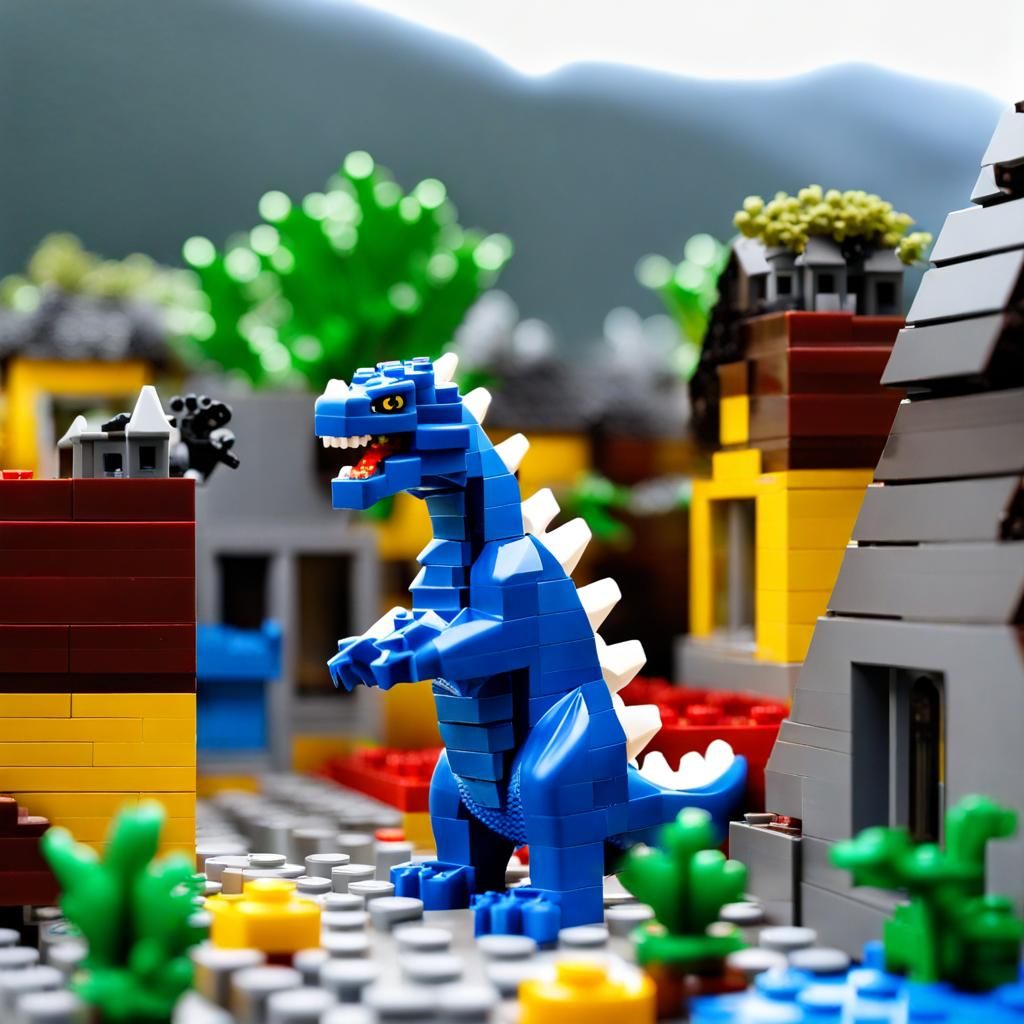 Tiny Godzilla Attacks Lego City