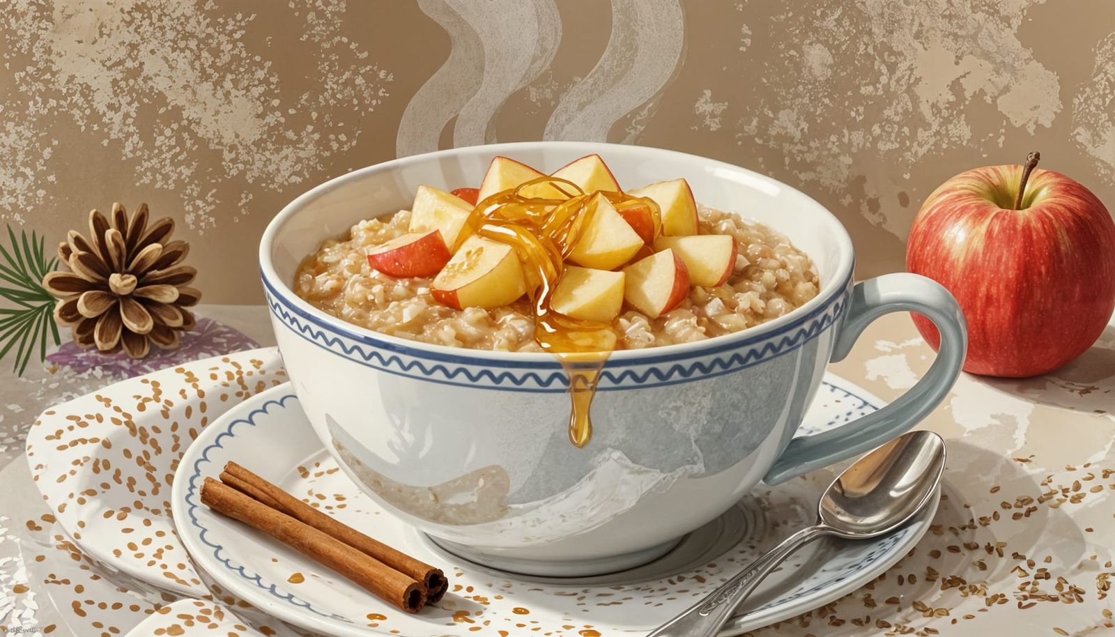 Comforting Oatmeal Bowl with Apples and Honey