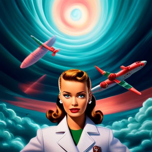 1950s Barbie with Atomic Bomb Background